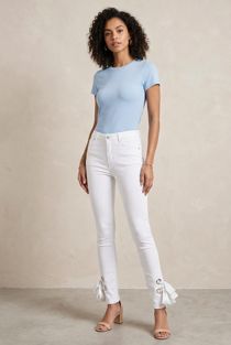 Ankle Lace Tie Up Stretch Skinny White Jeans