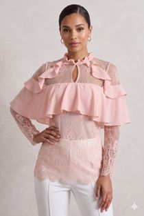 Pink Floral Mesh Layered Tops
