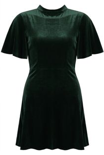 Dark Green Velvet Short Sleeves Shift Dress