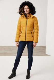 Black Fur Hood Yellow Parka Jacket