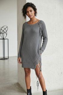 Grey Longline With Lace Up Ripped Jumper