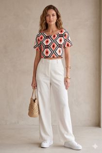 Coral Aztec Print Top