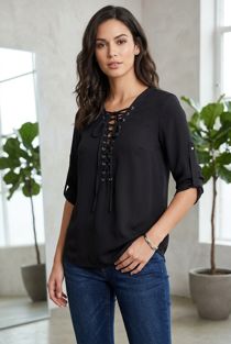 Black Front Lace Tie Up Tops