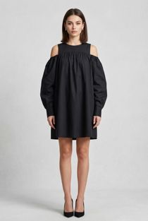 Black Ruffle Cold Shoulder Dress
