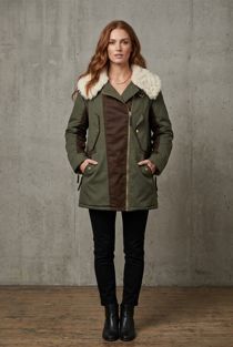 Khaki  Parka Jacket With Cream Fur 
