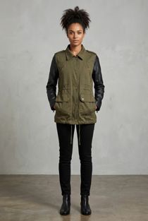 Khaki Contrast PVC Sleeve Double Pocket Jacket