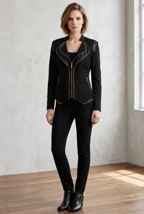 Zip Up Lapel Trim Double Breasted Jacket