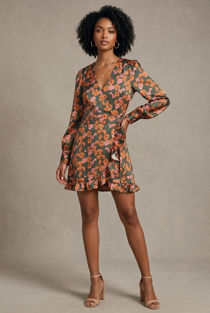 Green Floral Print Wrap Dress