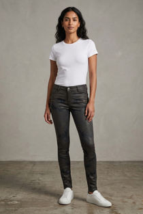  Black With Charcoal Marble Print Side Zip Detail Jeans