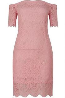 Pink Lace Lined Off Shoulder Dress