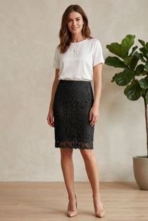 Black Floral Crochet Lined Side Zip Up Skirts 
