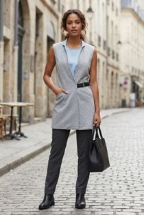 Grey Contrast Collar Gilet - Blue Lining
