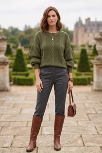 Khaki Knitted Jumper With Frill Sleeve