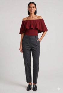 Burgundy Off Shoulder Frill Bodysuit