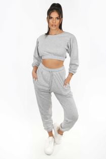 Grey Long Sleeve Cropped Loungewear