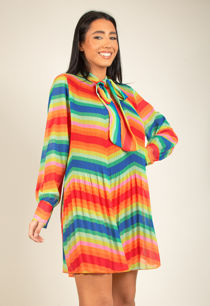 Orange Zig Zag Pleated Trapeze Dress