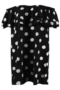 Black Polka Dot Off Shoulder Shift Dress