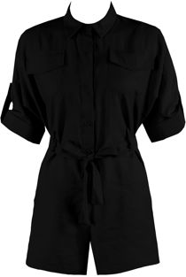 Black Cargo Button Down Belted Playsuit