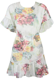 White Chiffon Floral Skater Dress