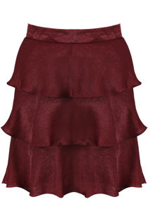 Burgundy Tier Hem Side Zip Up Mini Skirt