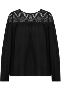 Black Crochet Top Long Sleeve Blouse 