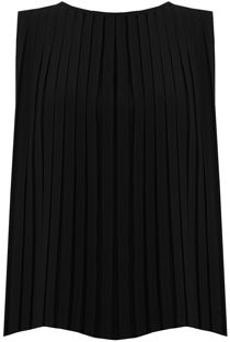 Black Pleated Back Button Up Sleeveless Tops