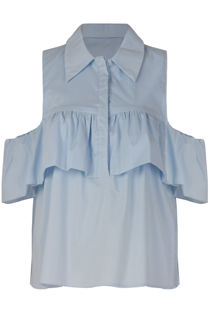 Stripe Frilled Poplin Cold Shoulder Shirt