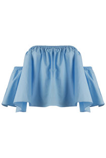 Light Blue Elasticated Off Shoulder Crop Top 