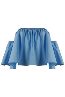 Dark Blue Elasticated Off Shoulder Crop Top 