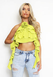 Light Green Corsage Frill Halter Neck Top