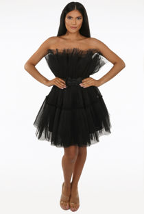 Black Organza Ruffle Bow Mini Dress