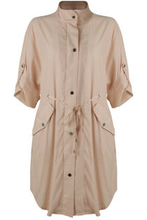 Beige Tie Waist Cross Pocket Shirt Dress