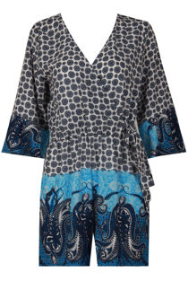 Blue Printed Cross Over Wing Sleeve Playsuit