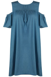 Blue Cold Shoulder Shift Dress