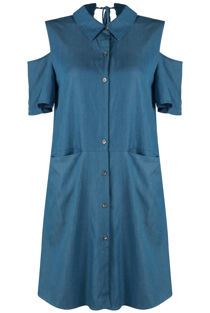 Cold Shoulder Denim Shirt Dress