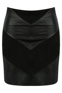 PU & Suede Paneled Skirt