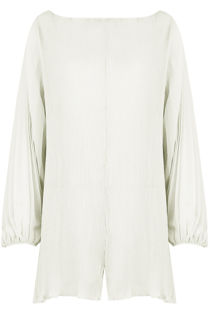 White Pleated Back Button Up Playsuit 