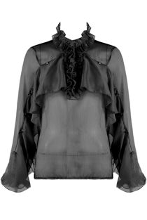 Black Organza Blouse With Frill Detail