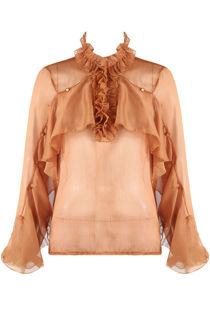 Camel Organza Blouse With Frill Detail