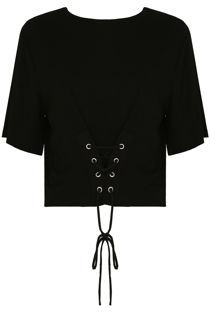 Black Front Lace Tie Up Crop Tops