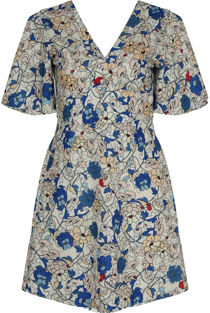 White Floral Printed Cut Back Swing Dress