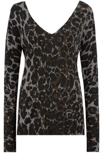 Grey Leopard Print Back Bow Detailed Jumper