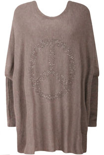Taupe Sequin Peace Symbol Knitted Jumpers