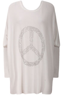 Beige Sequin Peace Symbol Knitted Jumpers