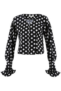 Black Ruched Polka Dot Toggle Button Top
