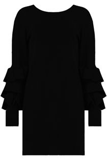 Black Ribbed Layered Sleeve Knitted Midi Dress