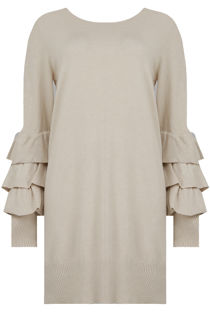 Cream Ribbed Layered Sleeve Knitted Midi Dress