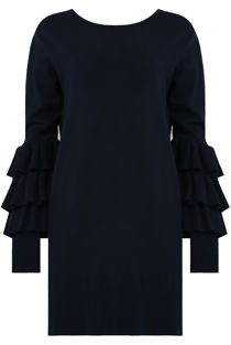 Navy Ribbed Layered Sleeve Knitted Midi Dress