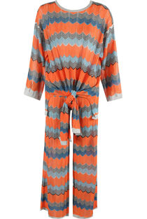 Rust Wavy Print Front Knot Tops & Trouser Co-Ord