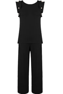 Black Frill Button Trim Top & Trouser Co-Ord